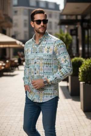Luxury Graphic Print Full-Sleeve Shirt