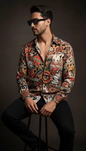 Luxury Graphic Print Full-Sleeve Shirt