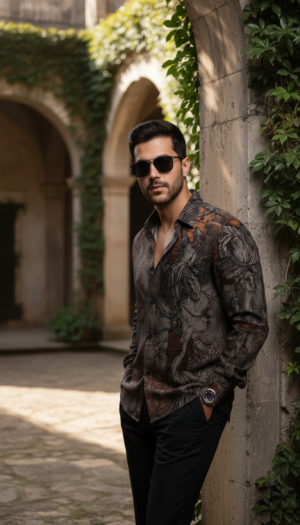 Luxury Graphic Print Full-Sleeve Shirt