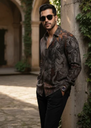 Luxury Graphic Print Full-Sleeve Shirt