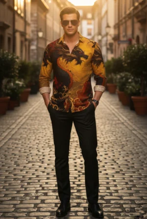 Luxury Graphic Print Full-Sleeve Shirt