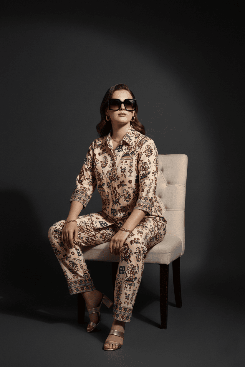 Heritage Beige Printed Co-Ord Set for Women