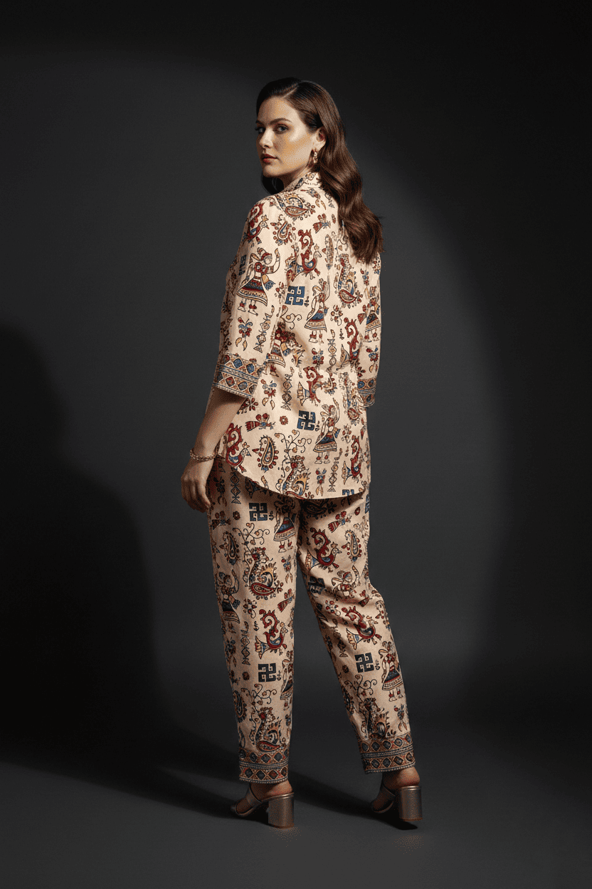 Heritage Beige Printed Co-Ord Set for Women - Image 4