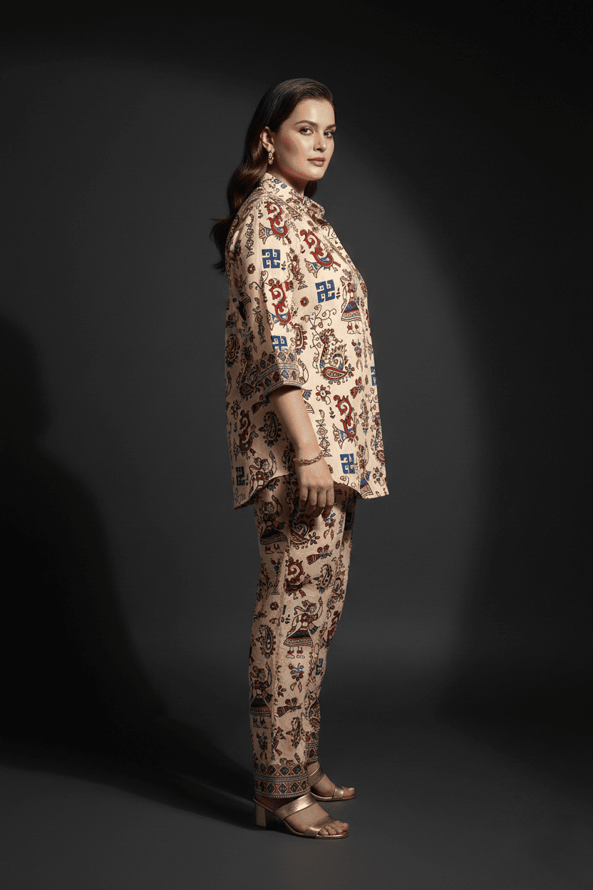 Heritage Beige Printed Co-Ord Set for Women - Image 3