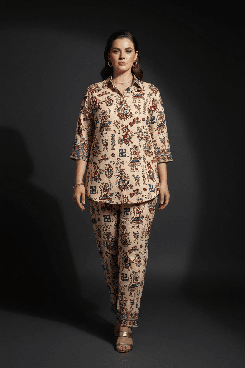 Heritage Beige Printed Co-Ord Set for Women - Image 2
