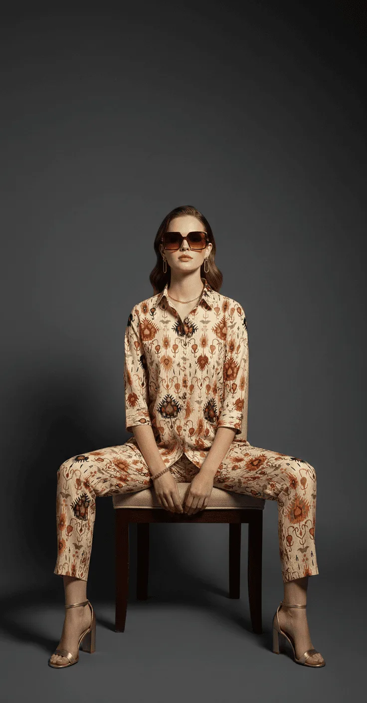 Vintage Cream Heritage Printed Co-Ord Set for Women