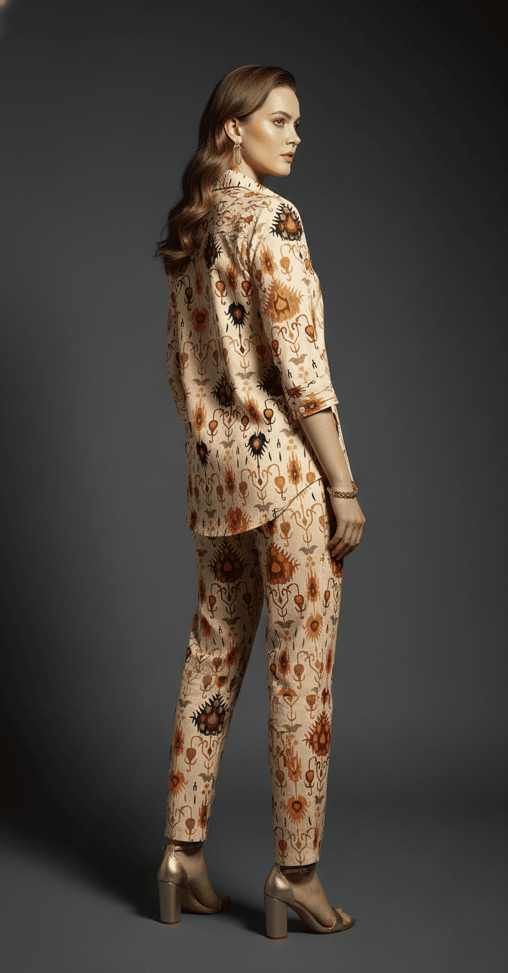 Vintage Cream Heritage Printed Co-Ord Set for Women - Image 7