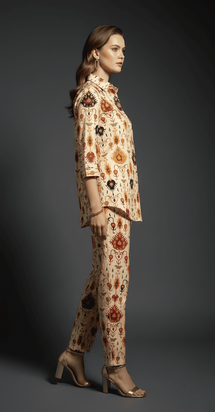 Vintage Cream Heritage Printed Co-Ord Set for Women - Image 6