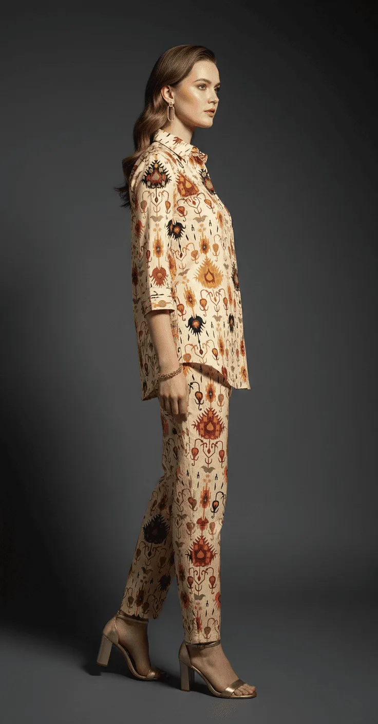 Vintage Cream Heritage Printed Co-Ord Set for Women
