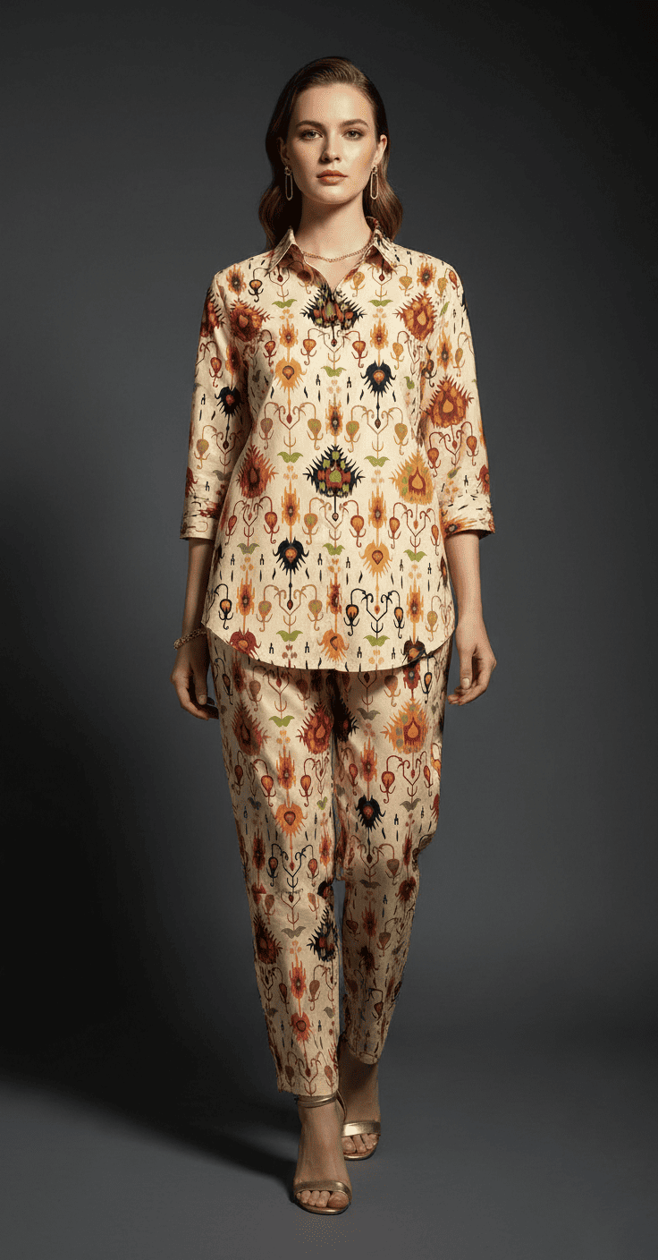 Vintage Cream Heritage Printed Co-Ord Set for Women - Image 5