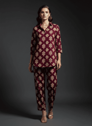 Vintage Cream Heritage Printed Co-Ord Set for Women