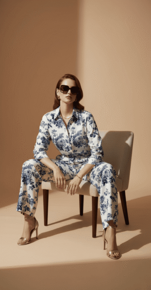 Elegant Blue Floral Printed Co-Ord Set for Women