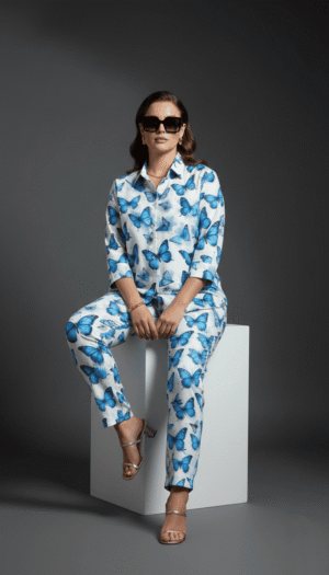 Blue Butterfly Printed Co-Ord Set for Women