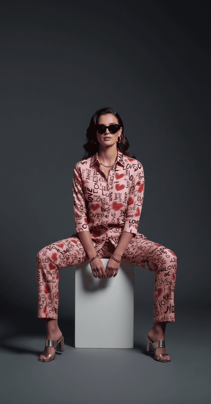 Love Print Beige Co-Ord Set for Women - Image 2