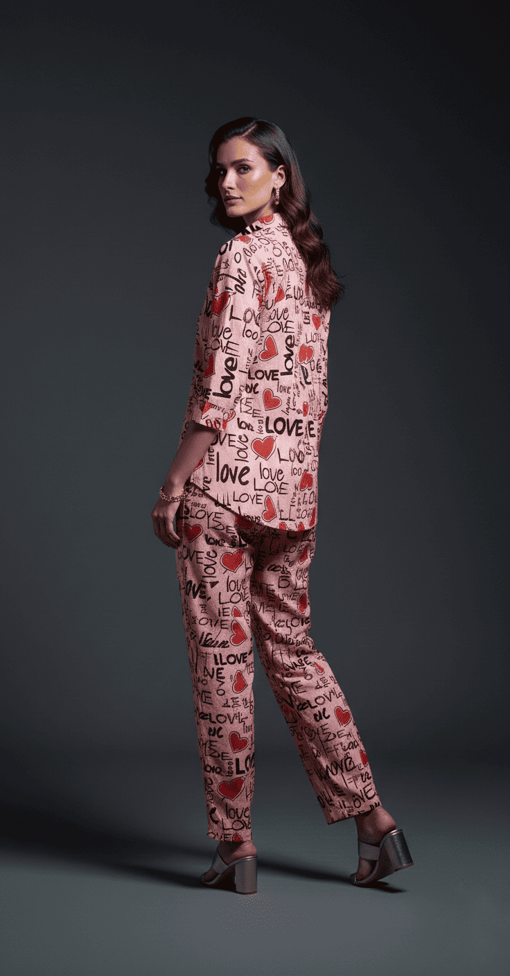 Love Print Beige Co-Ord Set for Women - Image 3