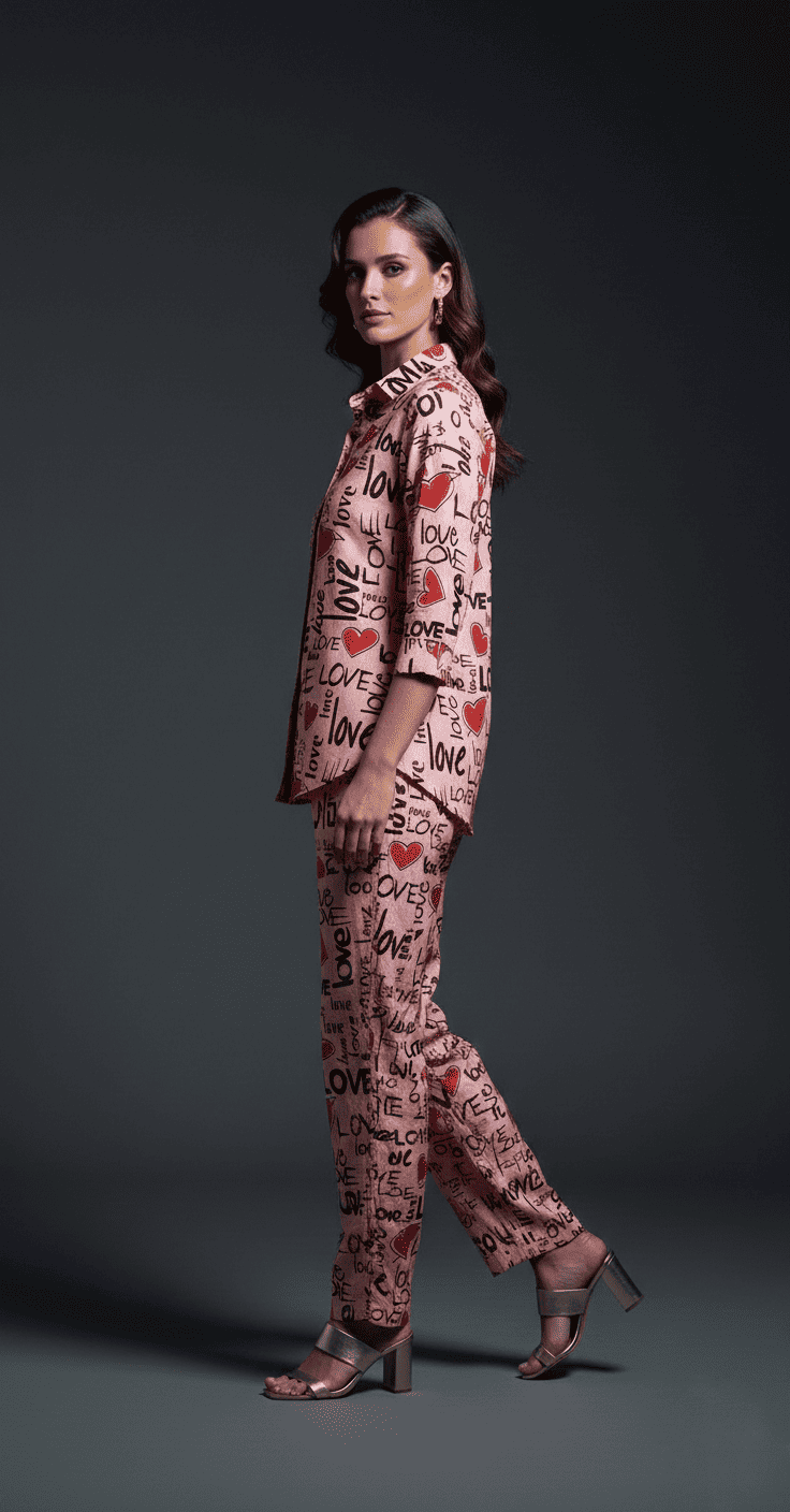 Love Print Beige Co-Ord Set for Women - Image 4