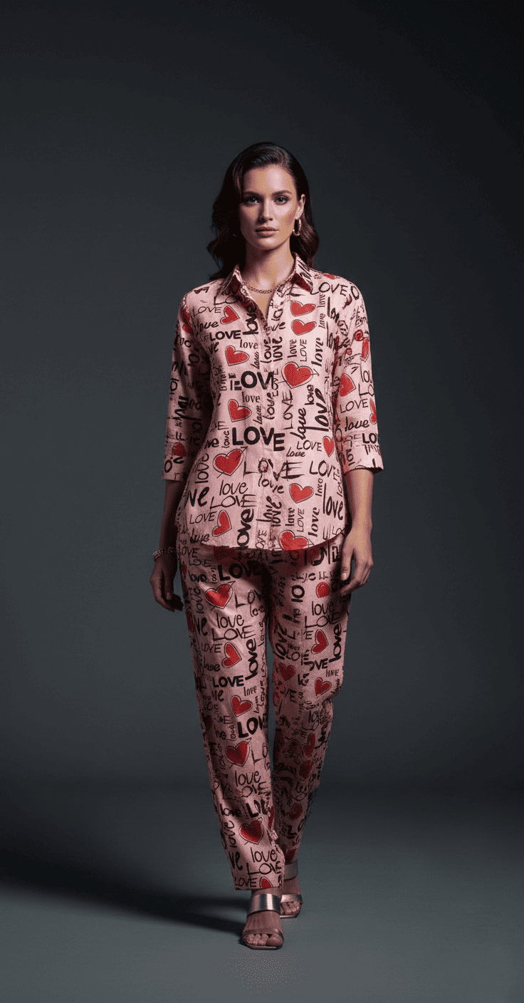 Love Print Beige Co-Ord Set for Women - Image 5