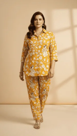 Sunshine Yellow Floral Printed Co-Ord Set for Women
