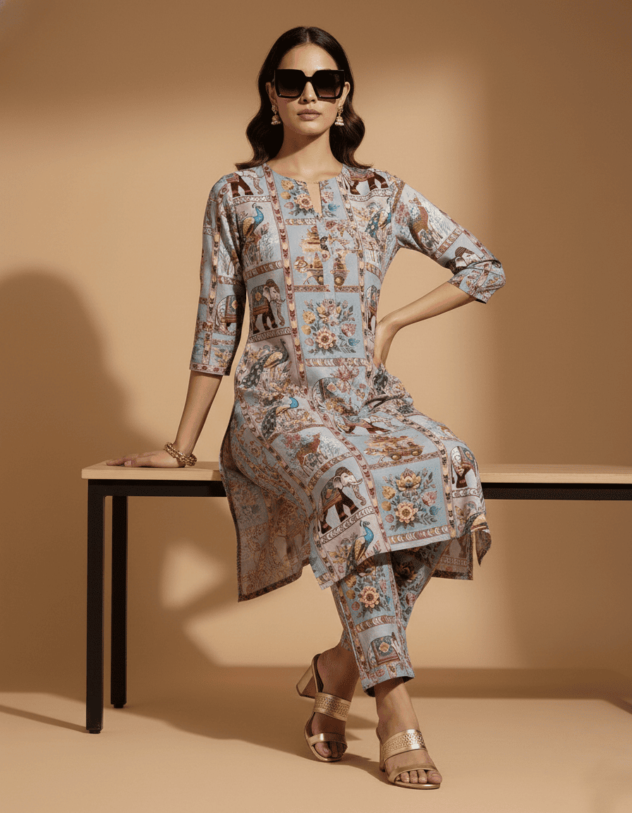 Heritage Motif Printed Kurta Set for Women - Image 4