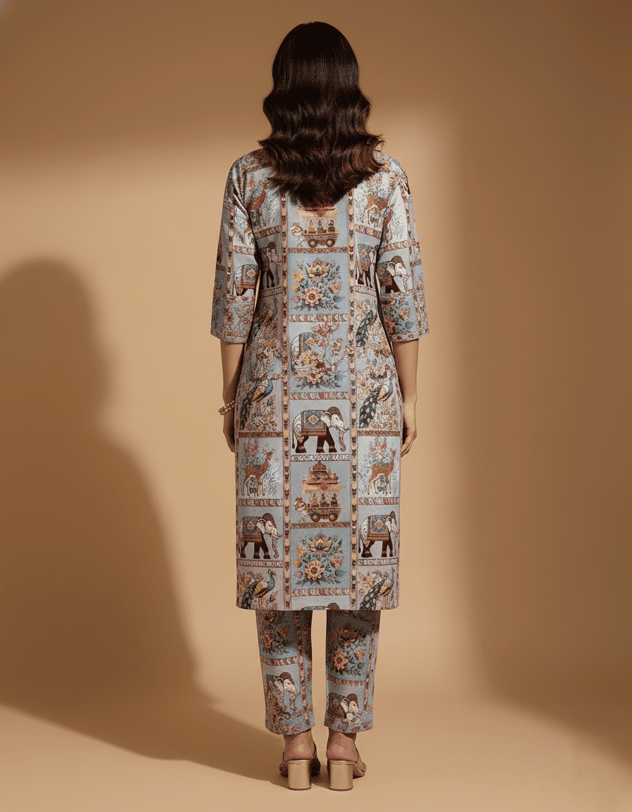 Heritage Motif Printed Kurta Set for Women - Image 3