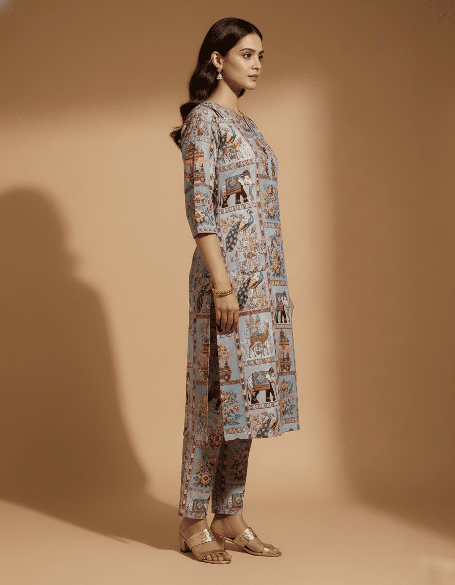 Heritage Motif Printed Kurta Set for Women - Image 2