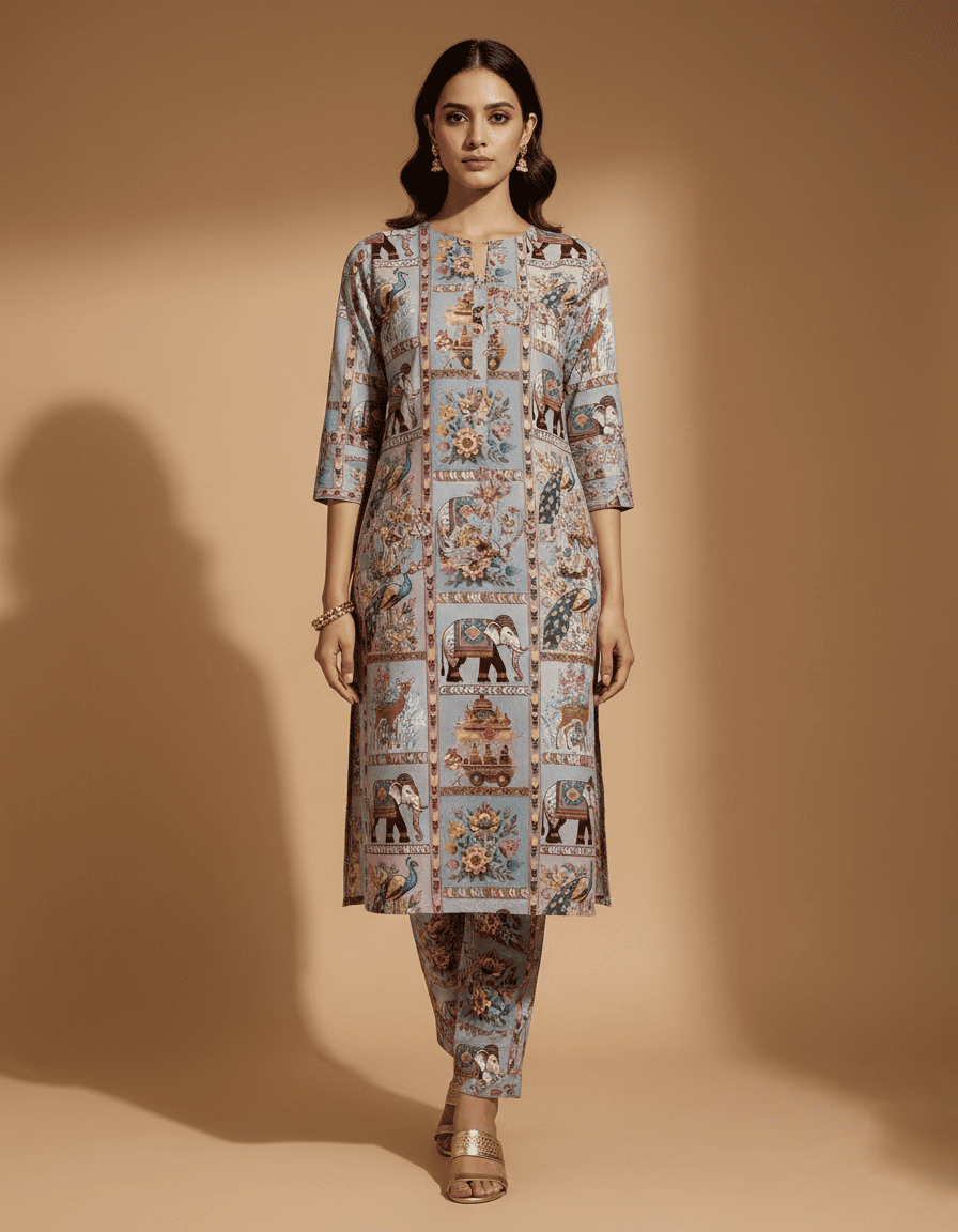 Heritage Motif Printed Kurta Set for Women