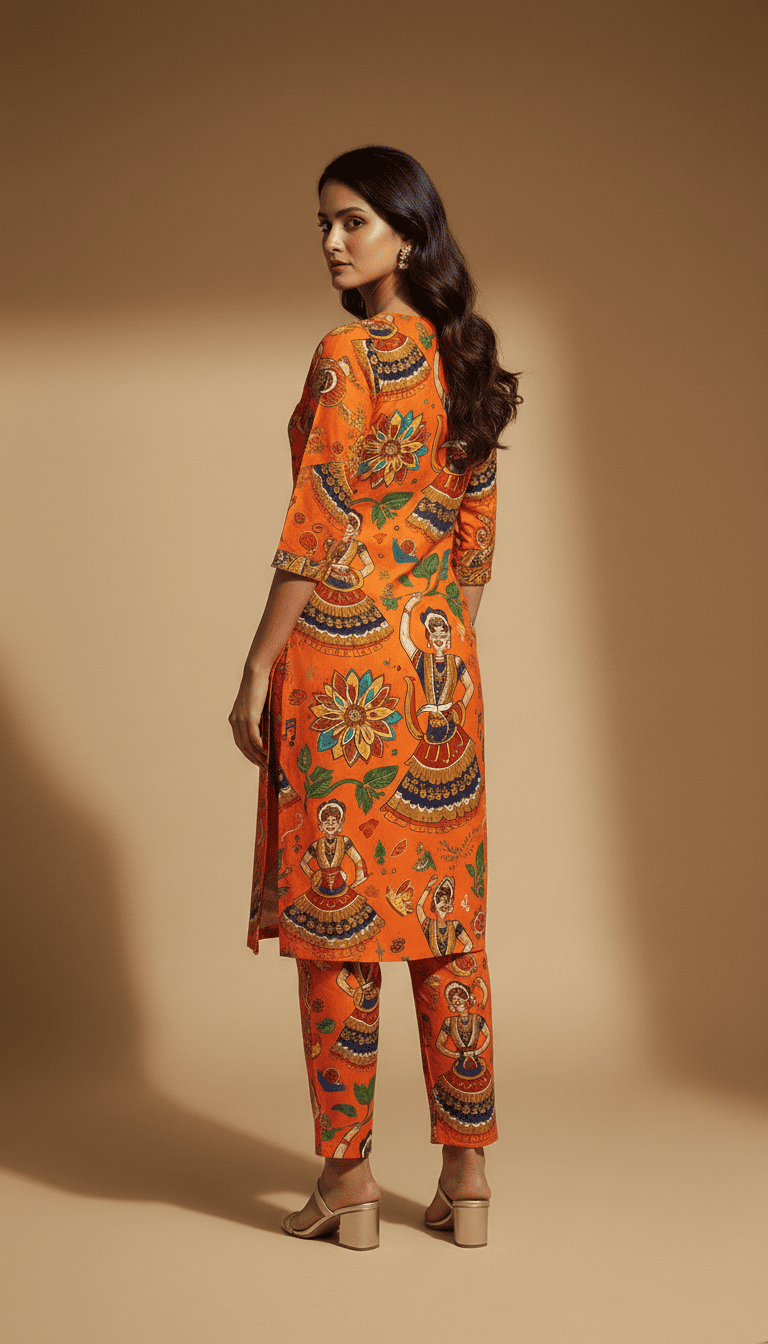 Royal Orange Printed Kurta Set for Women - Image 4