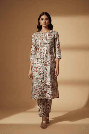 Traditional Mosaic Print Kurta Pant Set