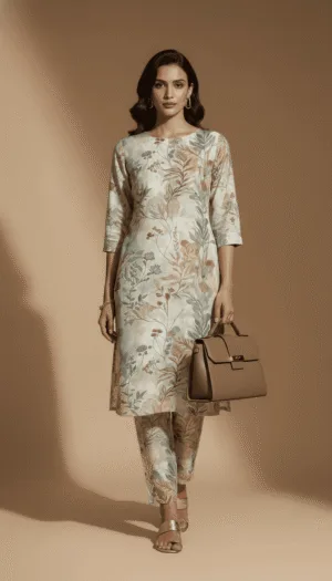 Floral Print Elegant Kurta Pant Set