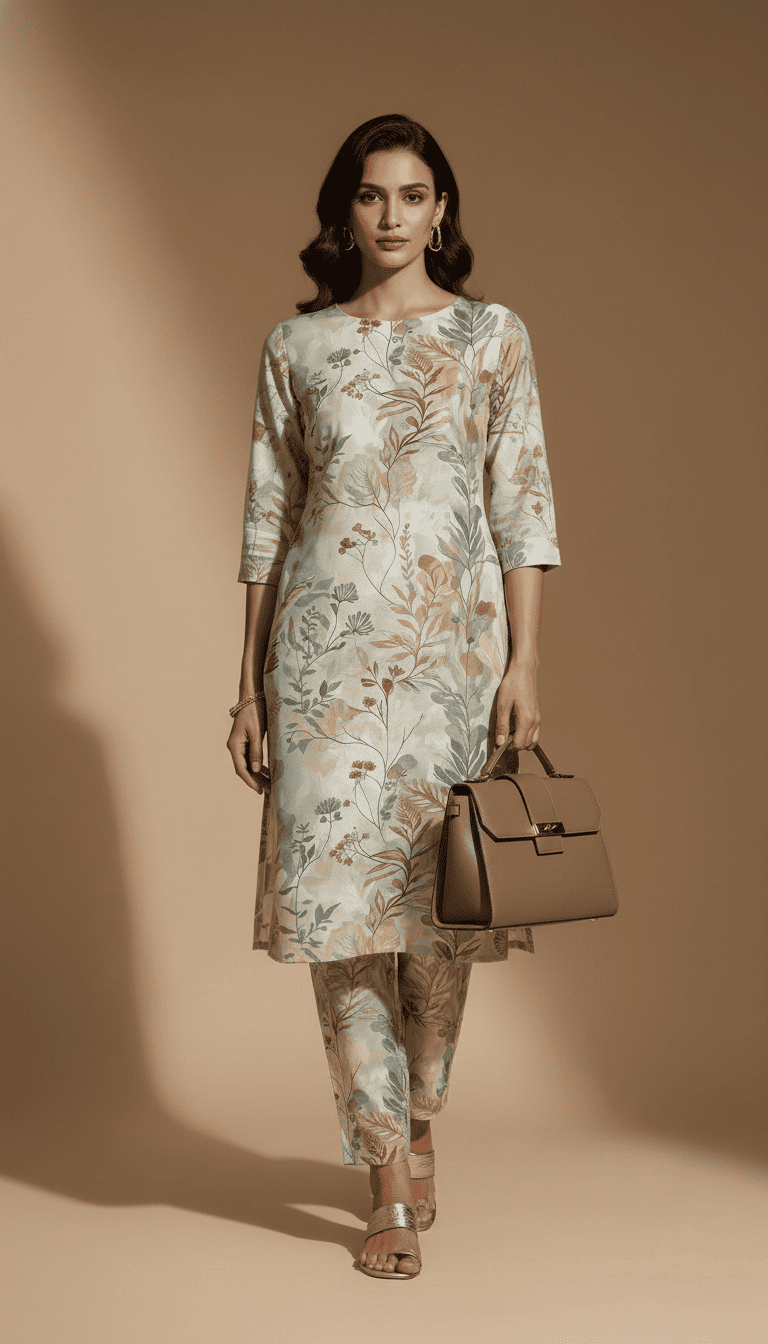 Floral Print Elegant Kurta Pant Set