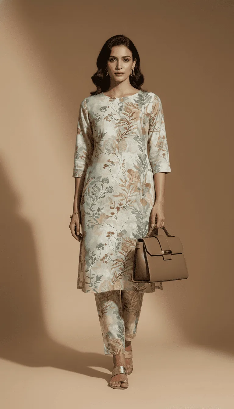 Floral Print Elegant Kurta Pant Set