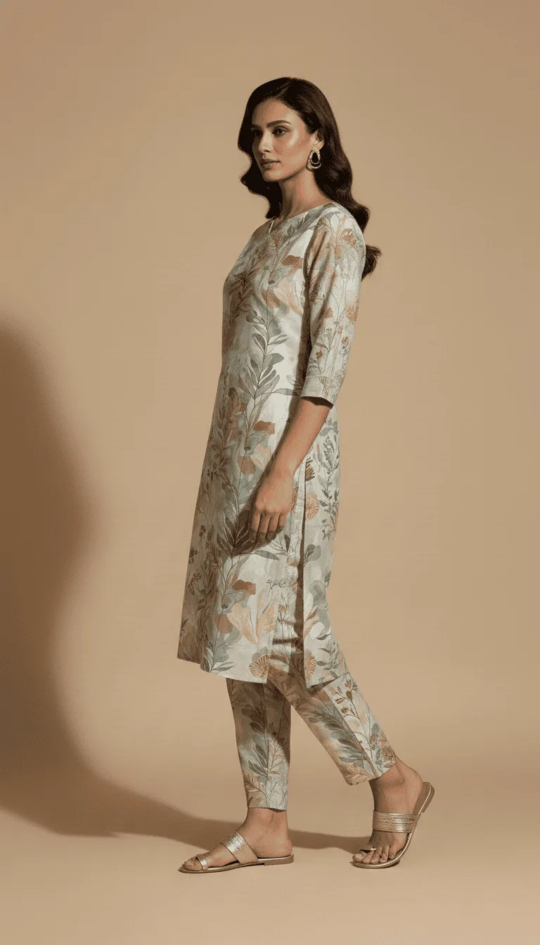 Floral Print Elegant Kurta Pant Set