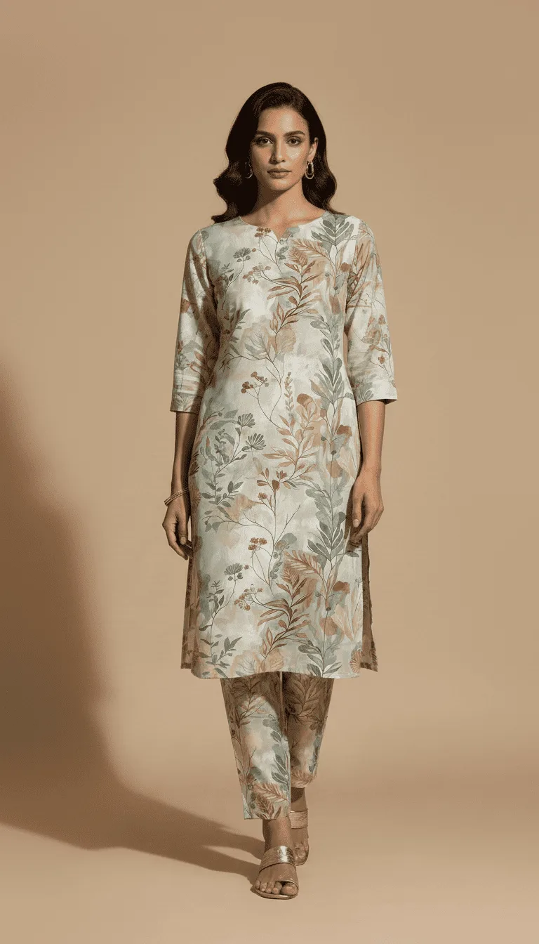 Floral Print Elegant Kurta Pant Set