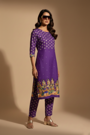 Royal Purple Kalamkari Print Kurta Set