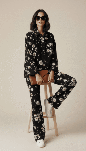 Chic Black Floral Printed Co-Ord Set for Women