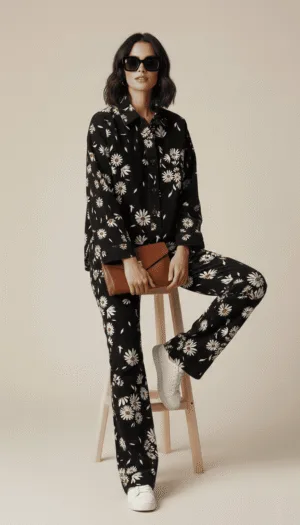 Chic Black Floral Printed Co-Ord Set for Women