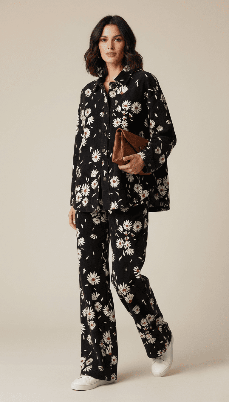 Chic Black Floral Printed Co-Ord Set for Women - Image 2