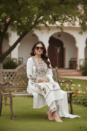 Elegant White Embroidered Kurta Set with Dupatta