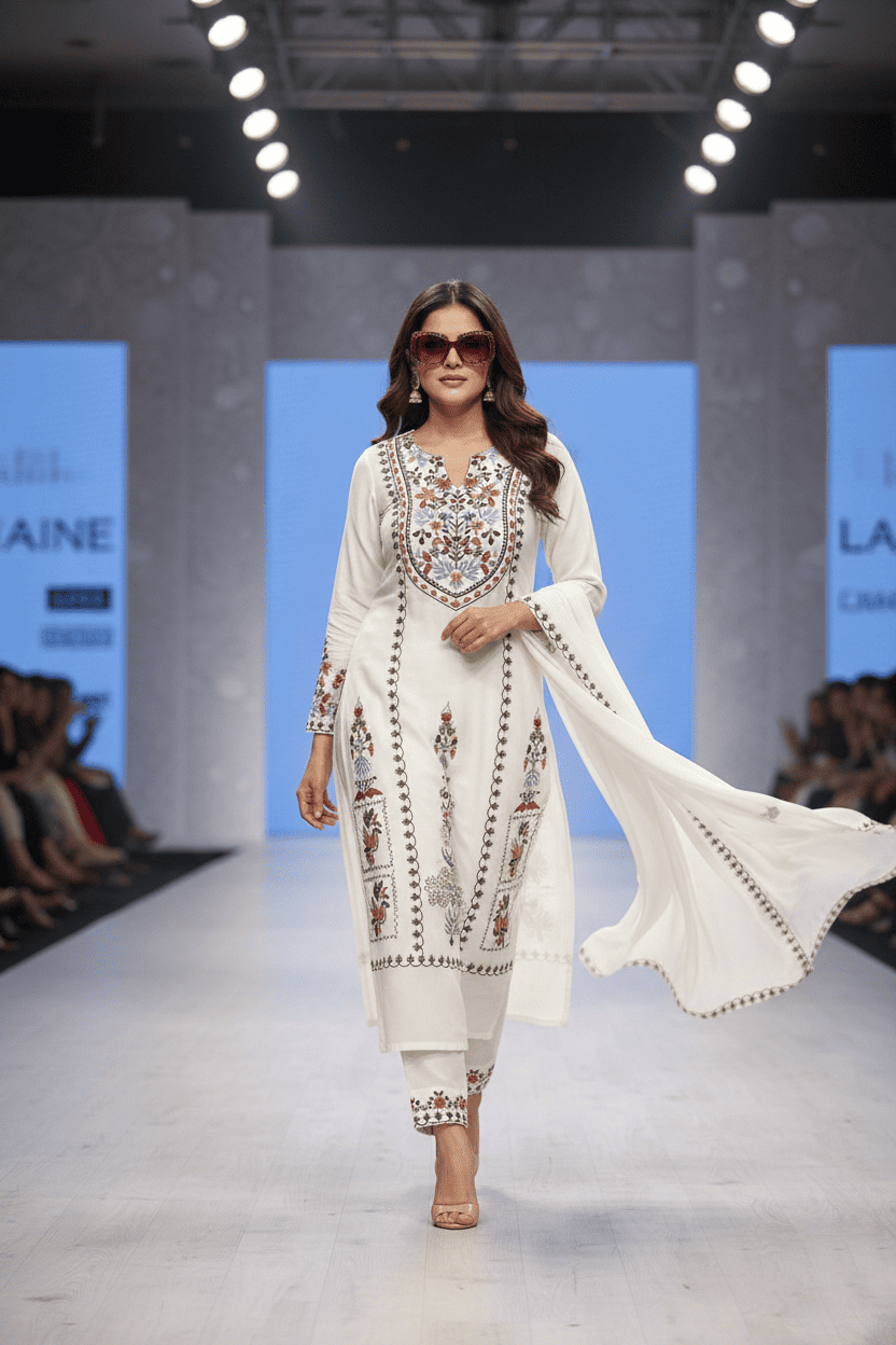 Elegant White Embroidered Kurta Set with Dupatta - Image 4