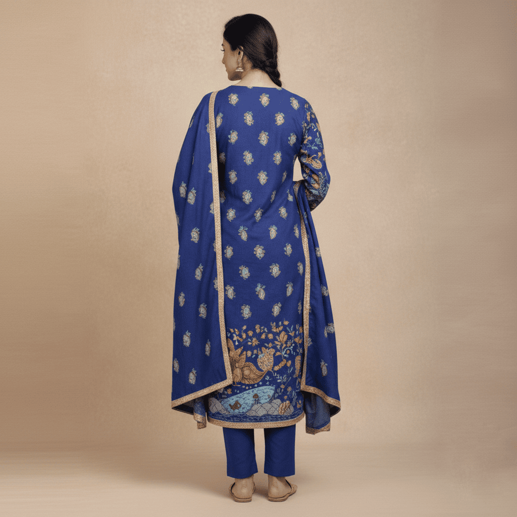 Elegant Royal Blue Printed Kurta Set with Dupatta - Image 5