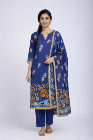 Elegant Royal Blue Printed Kurta Set with Dupatta
