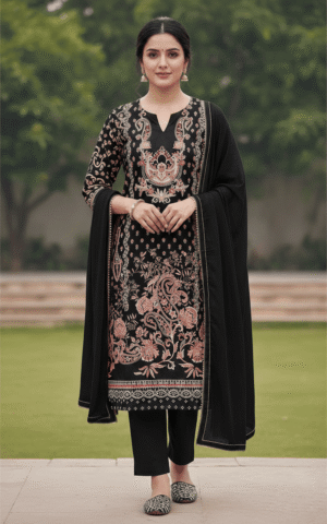 Elegant Black Embroidered Kurta Set with Dupatta