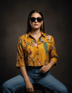 Women’s Elegant Peacock Print Casual Top
