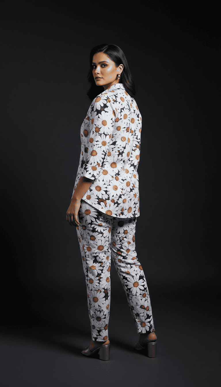 Monochrome Daisy Floral Printed Co-Ord Set for Women - Image 3
