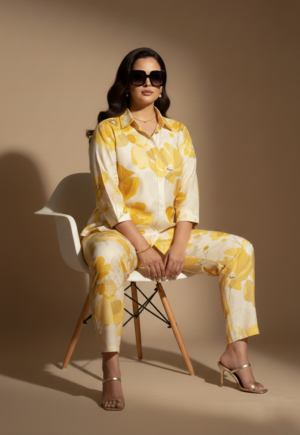 Sunshine Yellow Floral Printed Co-Ord Set for Women