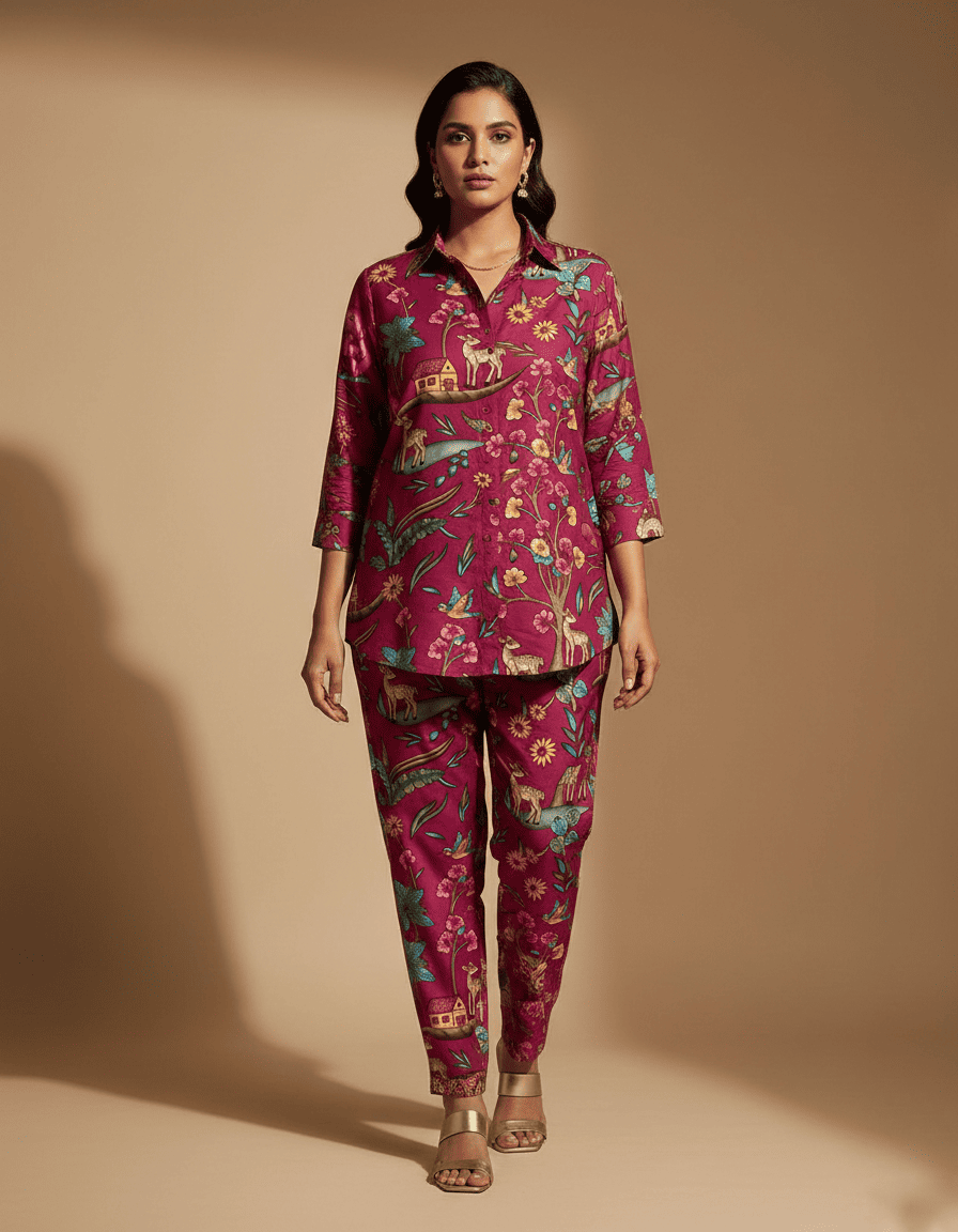 Magenta Heritage Printed Co-Ord Set for Women - Image 4