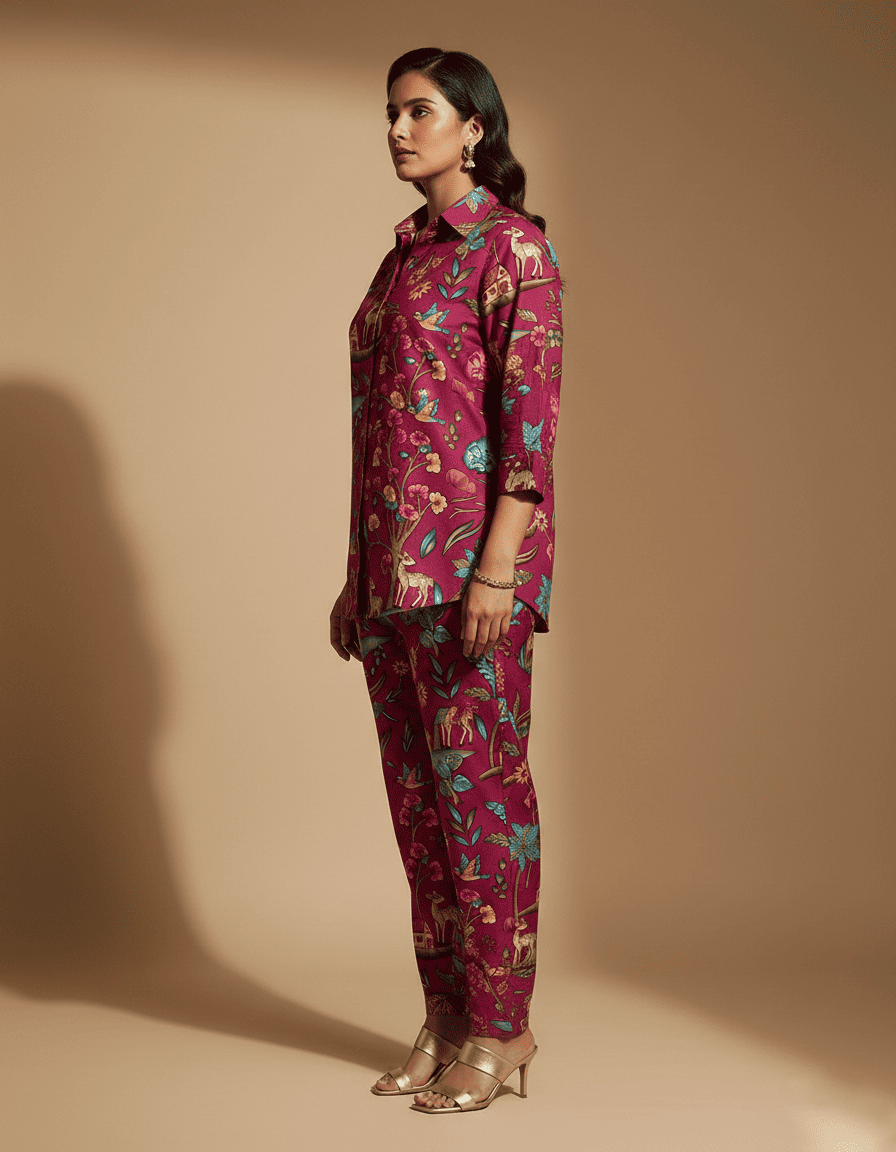 Magenta Heritage Printed Co-Ord Set for Women - Image 3