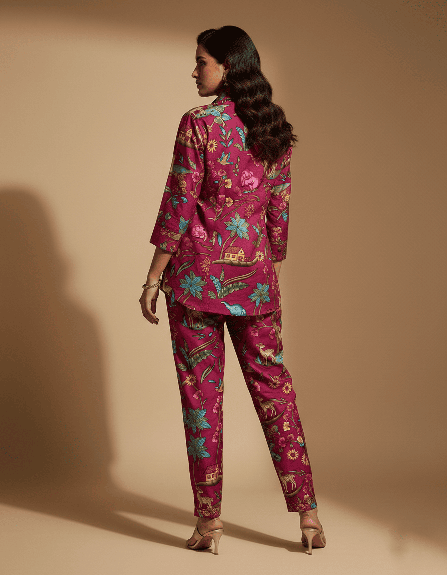 Magenta Heritage Printed Co-Ord Set for Women - Image 2
