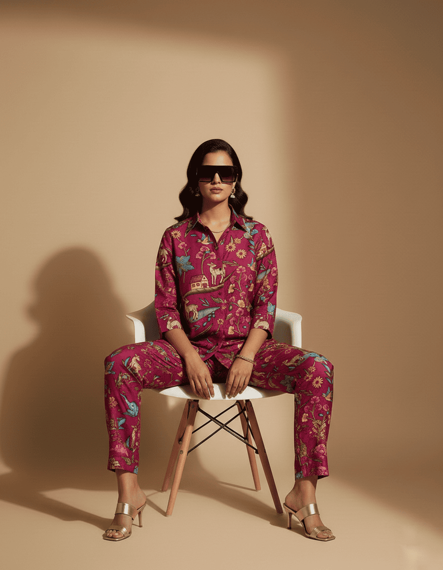 Magenta Heritage Printed Co-Ord Set for Women