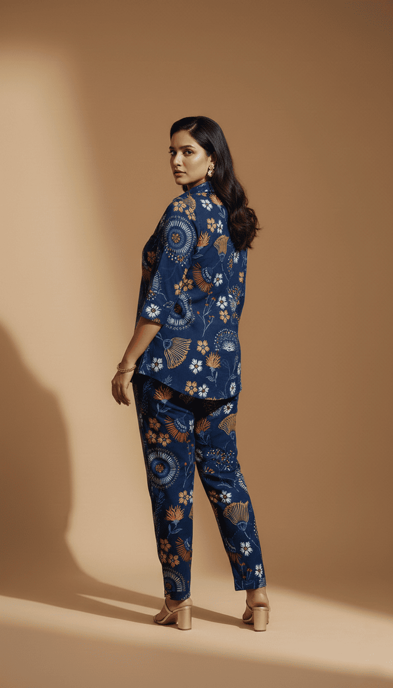Midnight Blue Artistic Floral Co-Ord Set for Women